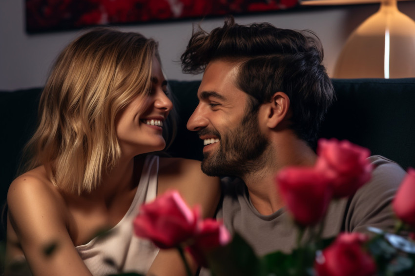 Happy young couple smiling at home Happy young couple smiling at home