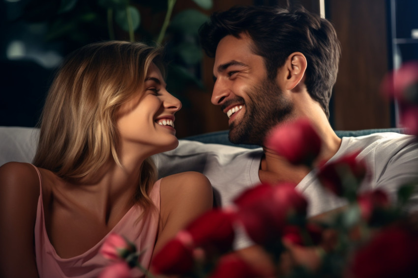 Happy young couple smiling at home Happy young couple smiling at home