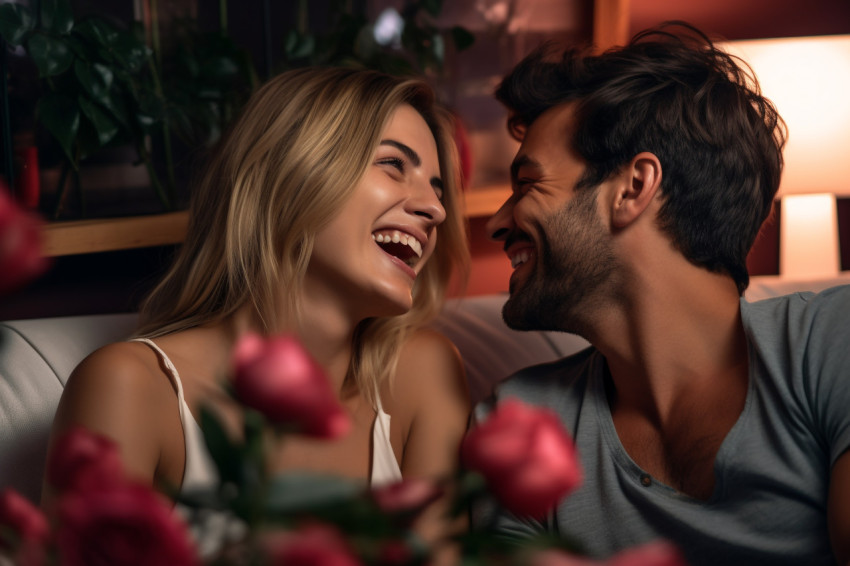 Happy young couple smiling at home Happy young couple smiling at home