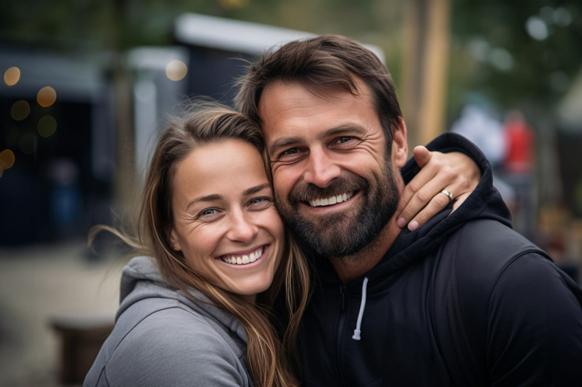 Happy man hugging his beautiful wife Happy man hugging his beautiful wife