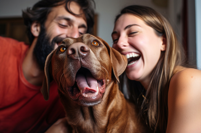 Couple with dog playing at home Couple with dog playing at home