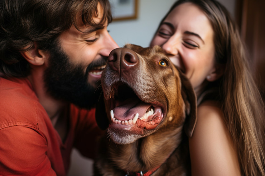 Couple with dog playing at home Couple with dog playing at home