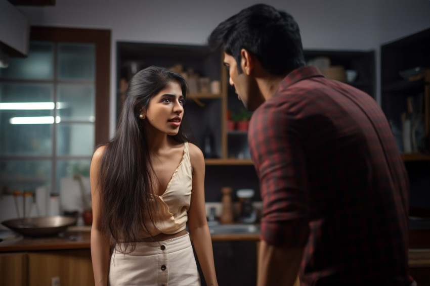 Angry Indian couple shouting at each other at home Angry Indian couple shouting at each other at home