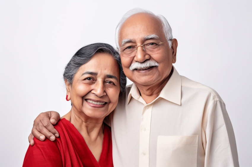 Smiling Indian seniors portrait white background Smiling Indian seniors portrait white background