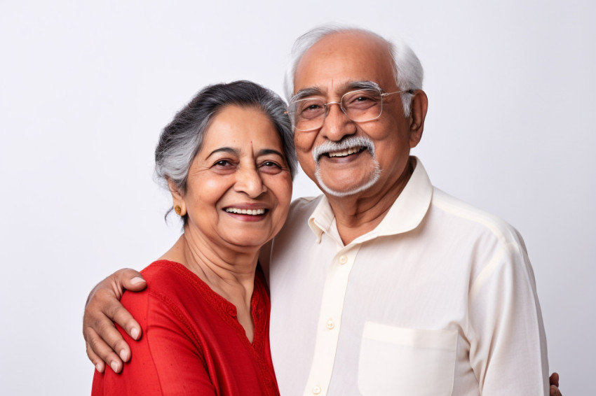 Smiling Indian seniors portrait white background Smiling Indian seniors portrait white background