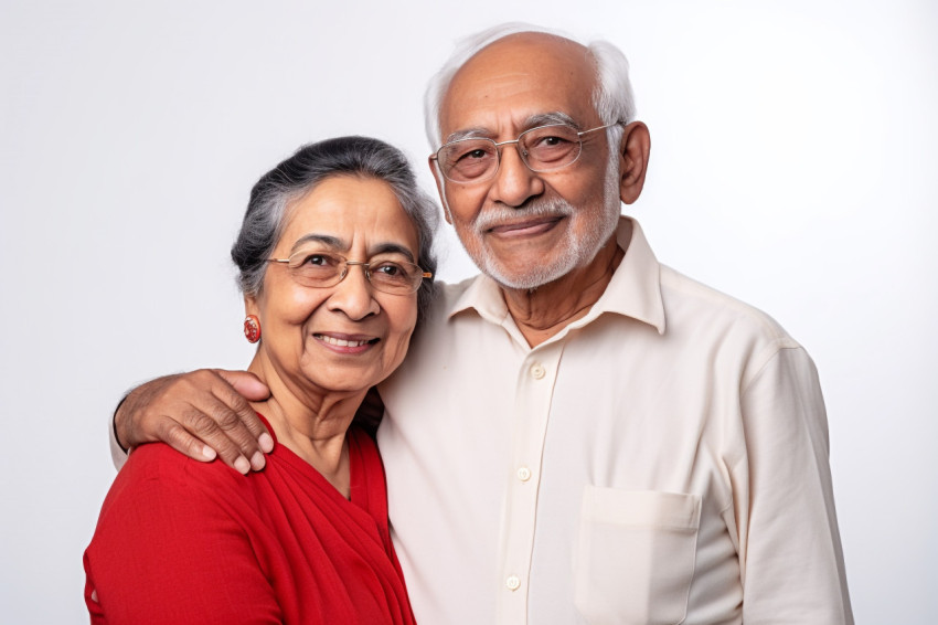 Smiling Indian seniors portrait white background Smiling Indian seniors portrait white background