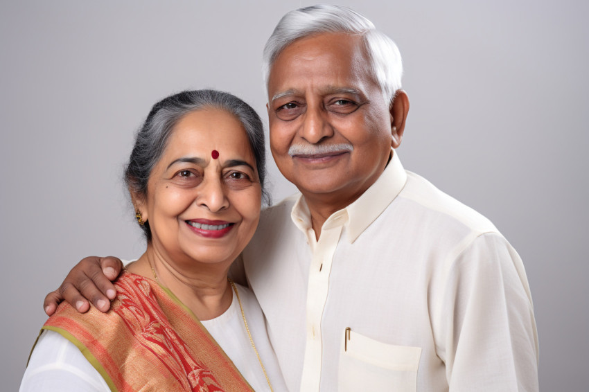 Smiling Indian seniors portrait white background Smiling Indian seniors portrait white background