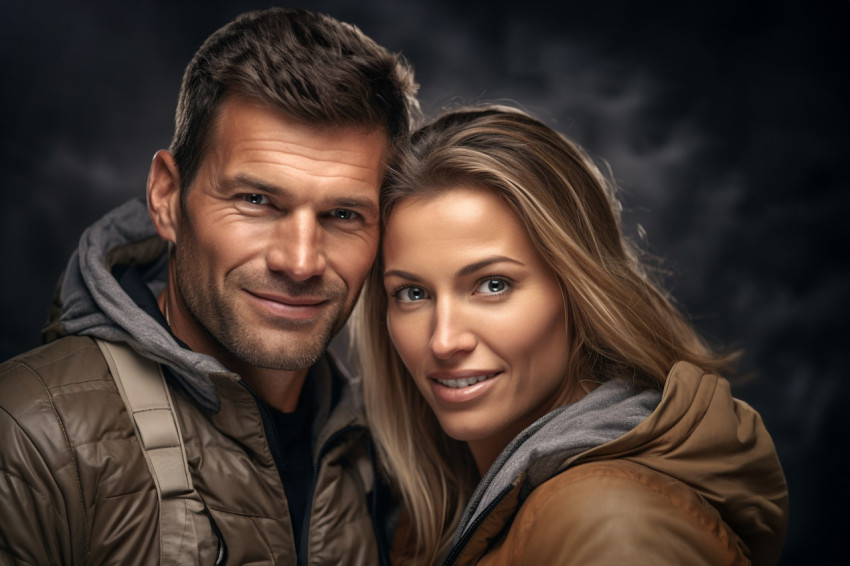 Romantic couple looking at camera smiling Romantic couple looking at camera smiling
