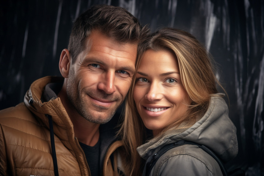 Romantic couple looking at camera smiling Romantic couple looking at camera smiling