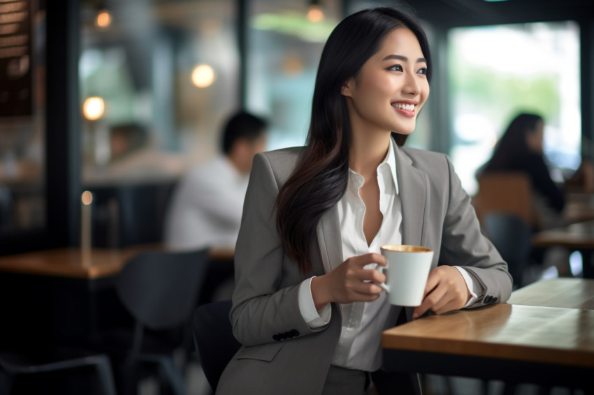 Asian businesswoman using smartphone in cafe Asian businesswoman using smartphone in cafe