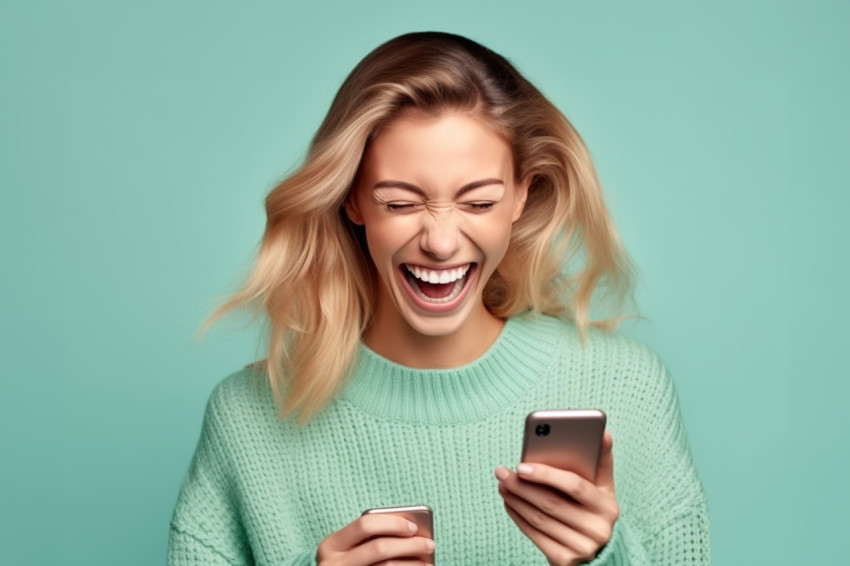 Young smiling woman in sweater chatting on phone Young smiling woman in sweater chatting on phone