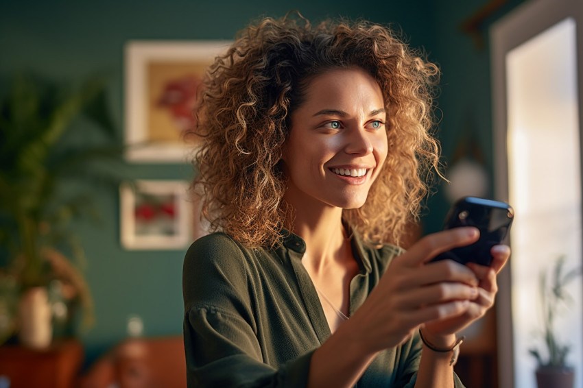 Charming woman on phone at home Charming woman on phone at home