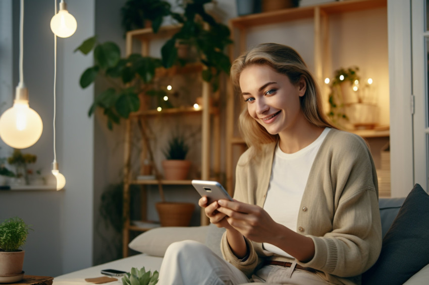 Charming woman on phone at home Charming woman on phone at home