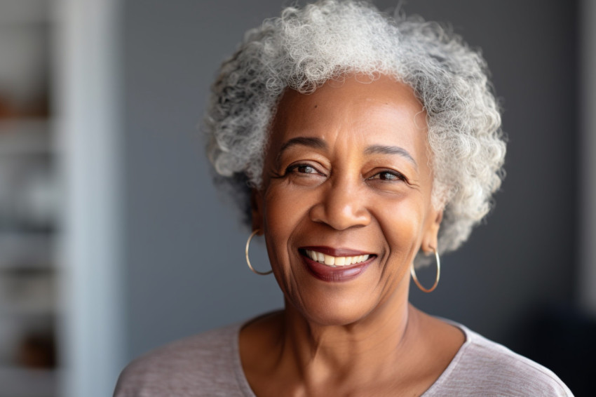 Happy old Black woman photo at home Happy old Black woman photo at home
