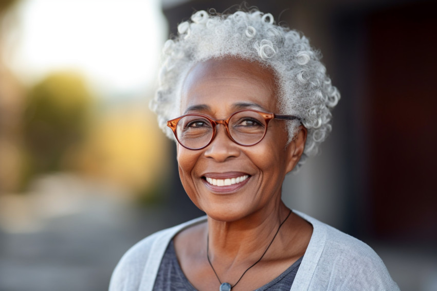 Happy old Black woman photo at home Happy old Black woman photo at home