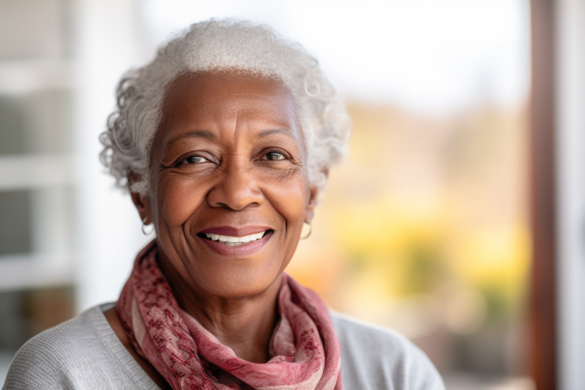 Happy old Black woman photo at home Happy old Black woman photo at home