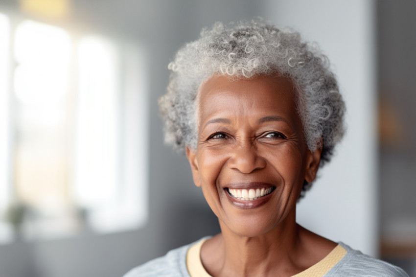 Happy old Black woman photo at home Happy old Black woman photo at home