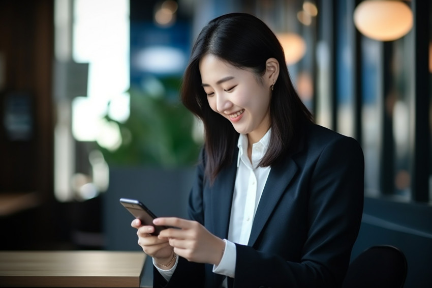Happy Asian businesswoman working in office Happy Asian businesswoman working in office