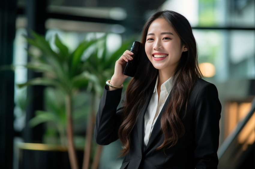Happy Asian businesswoman working in office Happy Asian businesswoman working in office