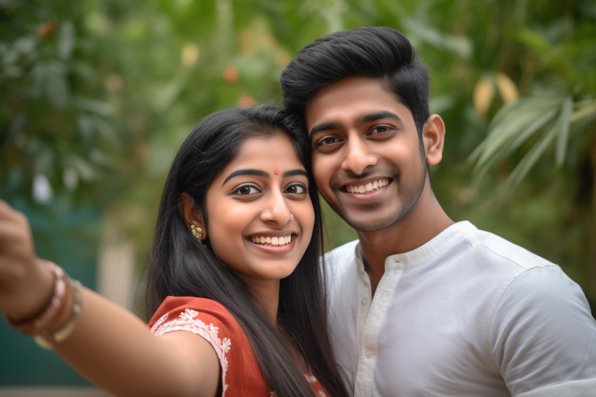 Indian couple takes selfie at home Indian couple takes selfie at home