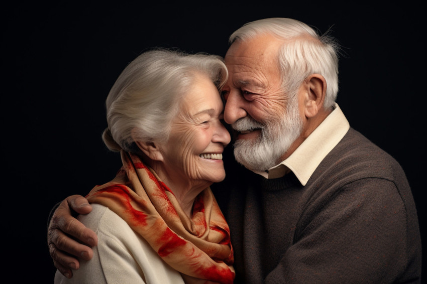 Loving senior couple photo on white