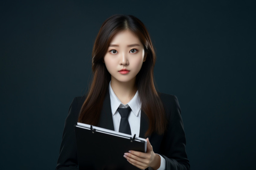 Asian office manager with notepad Asian office manager with notepad