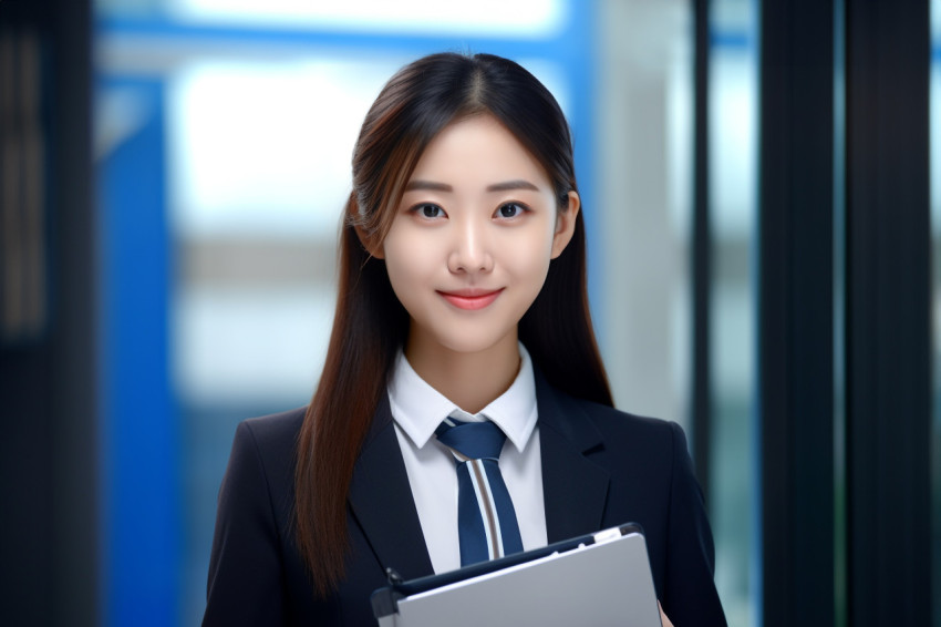 Asian office manager with notepad Asian office manager with notepad