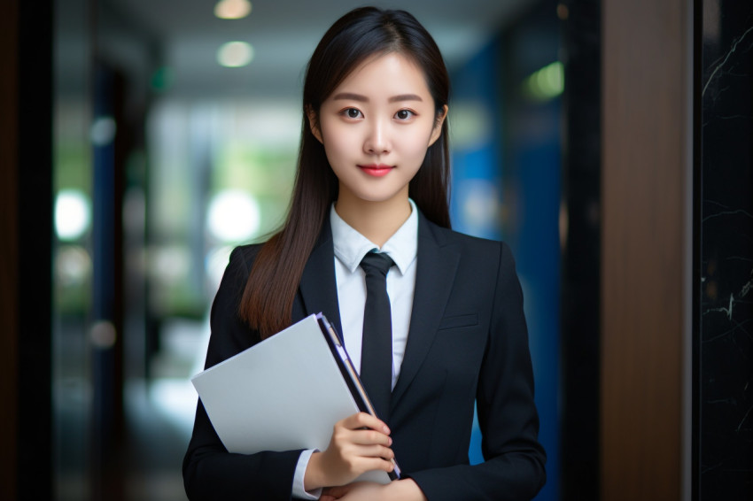 Asian office manager with notepad Asian office manager with notepad