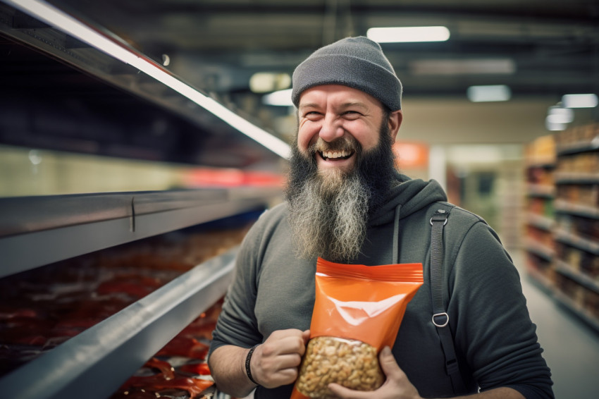 Smiling man shopping in grocery store Smiling man shopping in grocery store