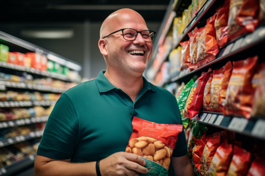 Smiling man shopping in grocery store Smiling man shopping in grocery store