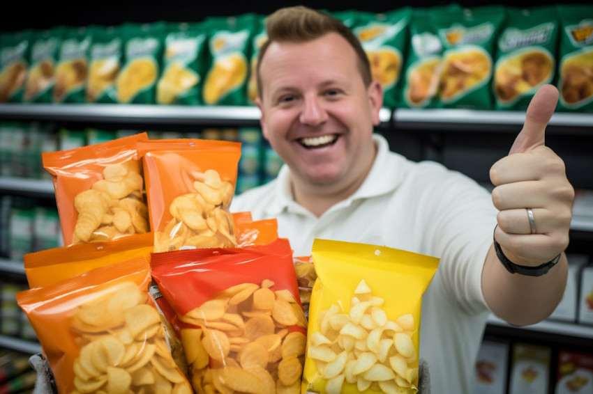 Grocery store salesman gives thumbs up Grocery store salesman gives thumbs up