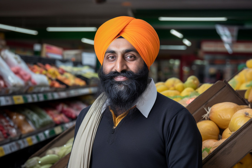 Indian Sikh grocery store salesman portrait Indian Sikh grocery store salesman portrait