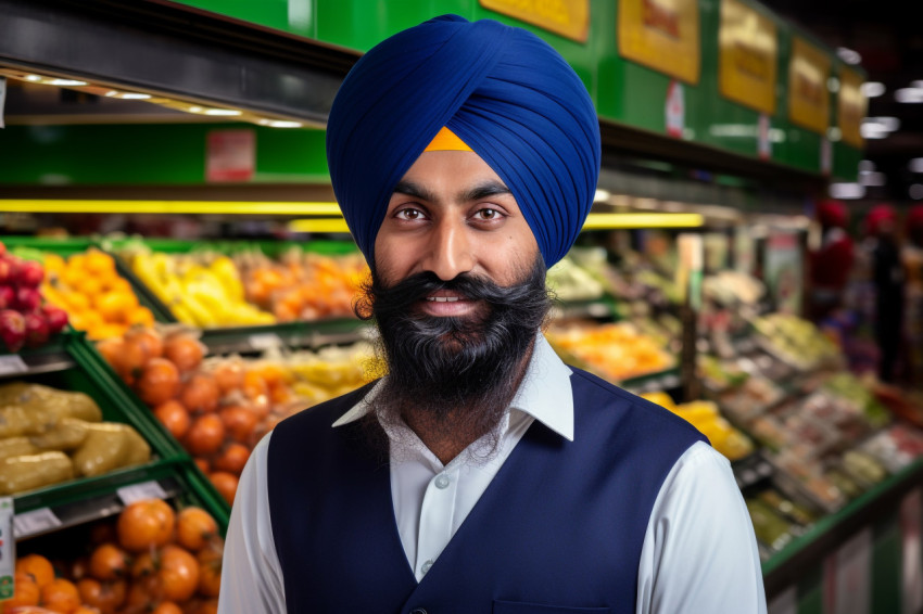 Indian Sikh grocery store salesman portrait Indian Sikh grocery store salesman portrait