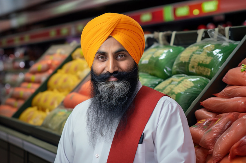 Indian Sikh grocery store salesman portrait Indian Sikh grocery store salesman portrait