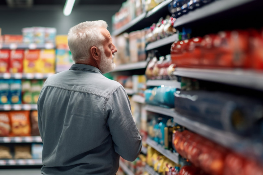Man shopping for groceries at supermarket Man shopping for groceries at supermarket
