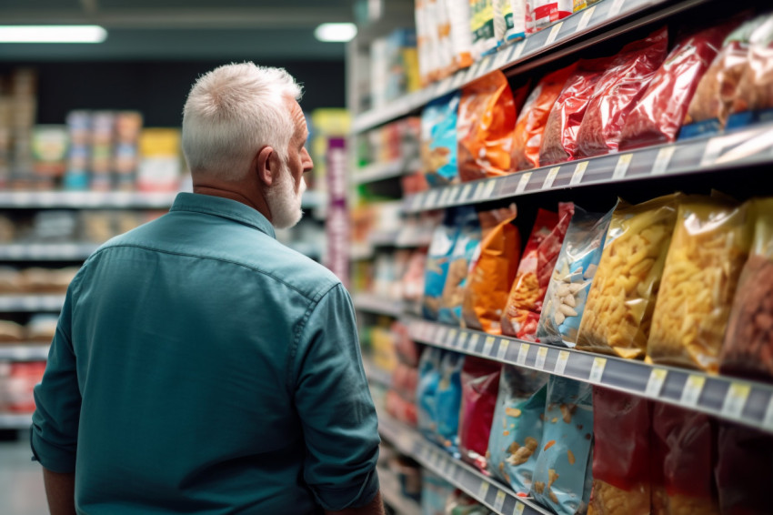 Man shopping for groceries at supermarket Man shopping for groceries at supermarket