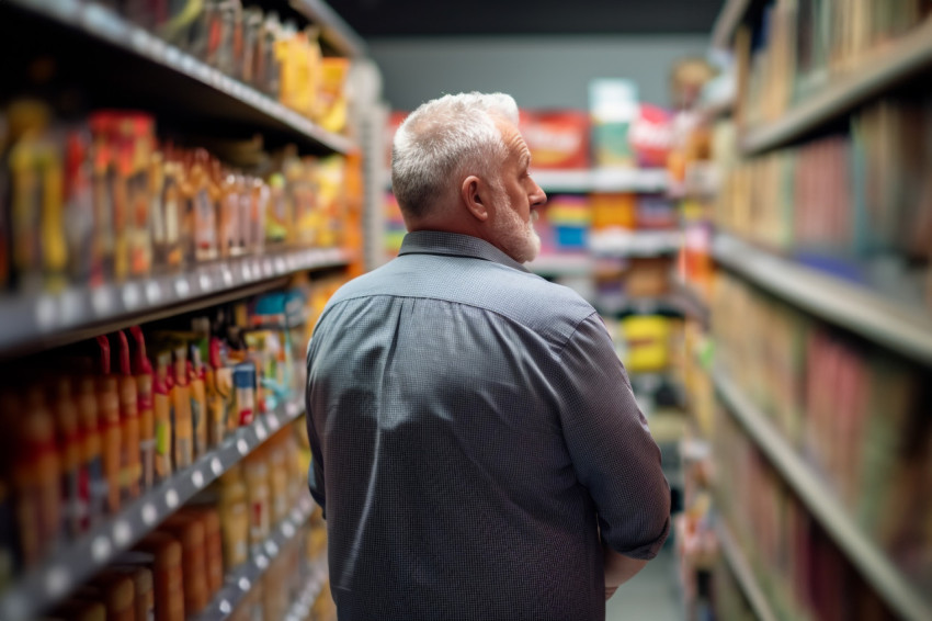 Man shopping for groceries at supermarket Man shopping for groceries at supermarket