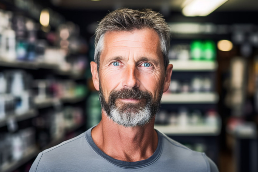 Middle aged man in shop Middle aged man in shop
