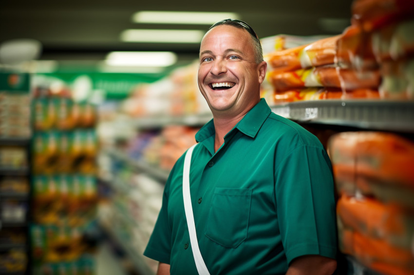 Smiling grocery store employee Smiling grocery store employee