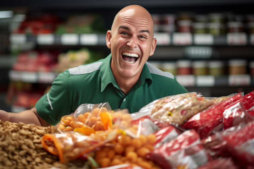 Smiling grocery store employee Smiling grocery store employee