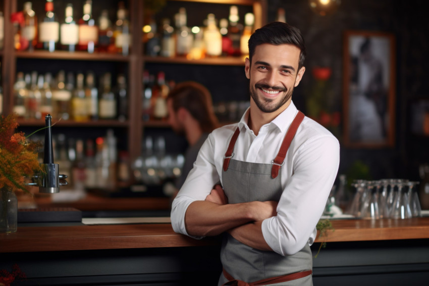 Photo of handsome barista smiling at camera Photo of handsome barista smiling at camera