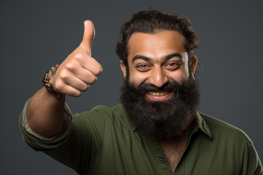 Happy Indian man with key and thumbs up Happy Indian man with key and thumbs up