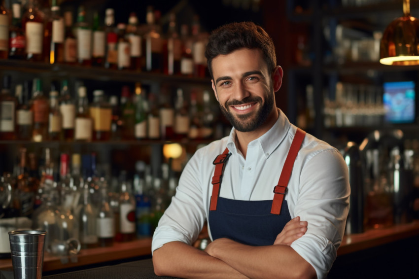 Photo of handsome barista smiling at camera Photo of handsome barista smiling at camera