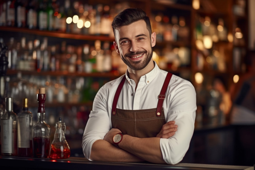 Photo of handsome barista smiling at camera Photo of handsome barista smiling at camera