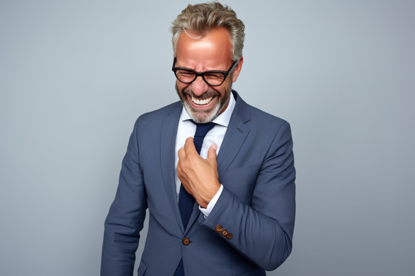 Smiling CEO uses business apps on phone Smiling CEO uses business apps on phone