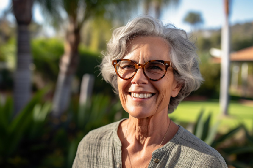 Smiling mature woman with grey hair looking at camera Smiling mature woman with grey hair looking at camera