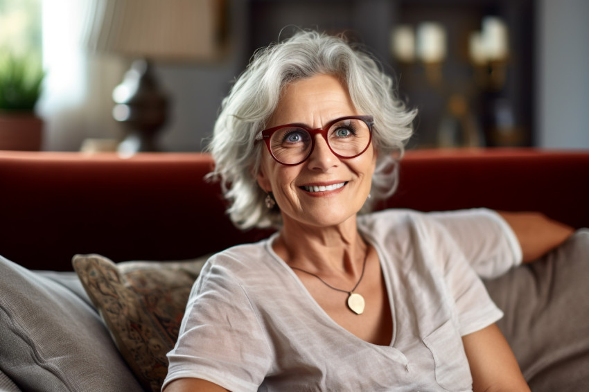 Smiling mature woman with grey hair looking at camera Smiling mature woman with grey hair looking at camera