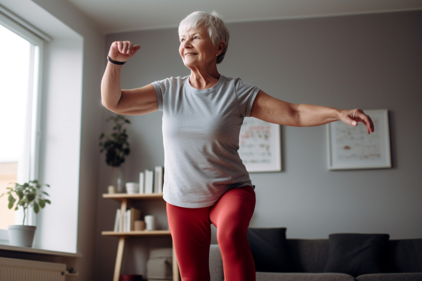 Active senior woman exercising at home Active senior woman exercising at home