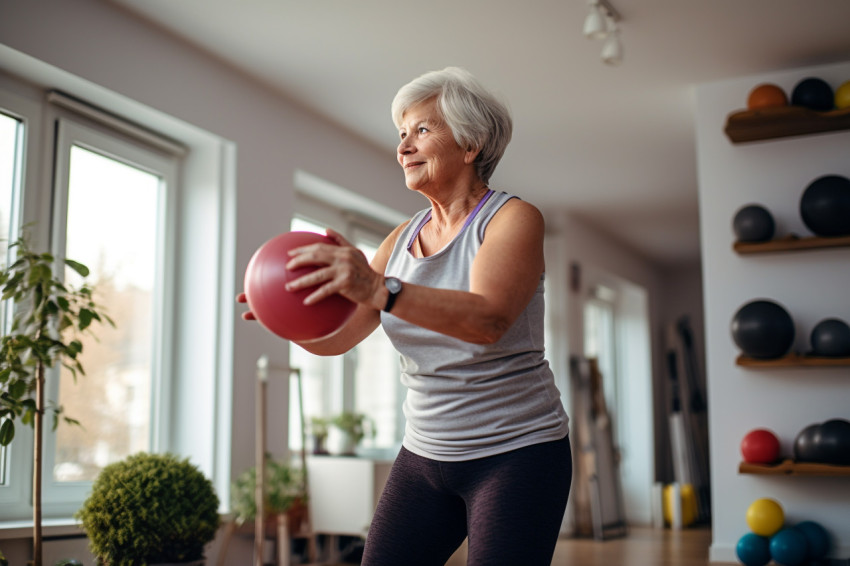 Active senior woman exercising at home Active senior woman exercising at home