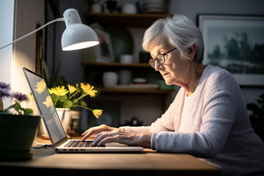Senior woman working on laptop at home Senior woman working on laptop at home